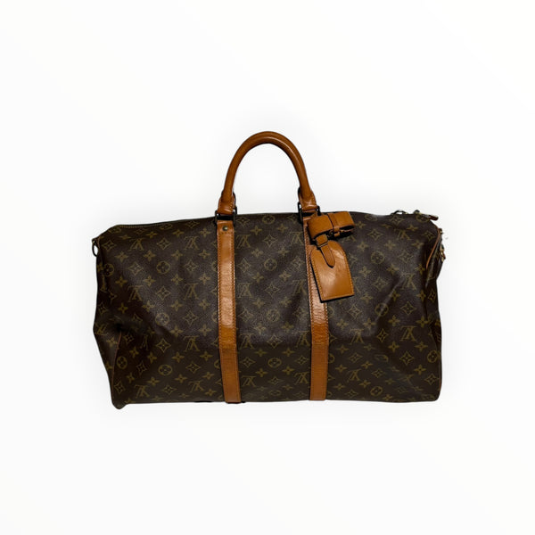 Sac de voyage Secondstore Louis Vuitton Keepall en toile Monogram marron avec finitions en cuir de vachette naturel