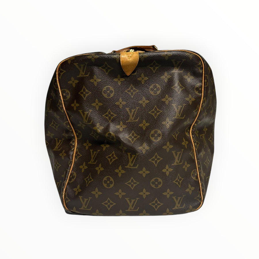 Sac de voyage Secondstore Louis Vuitton Keepall en toile Monogram marron avec finitions en cuir de vachette naturel