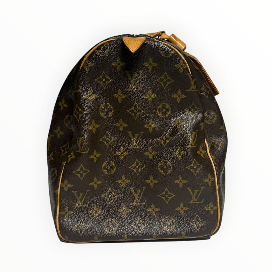 Sac de voyage Secondstore Louis Vuitton Keepall en toile Monogram marron avec finitions en cuir de vachette naturel