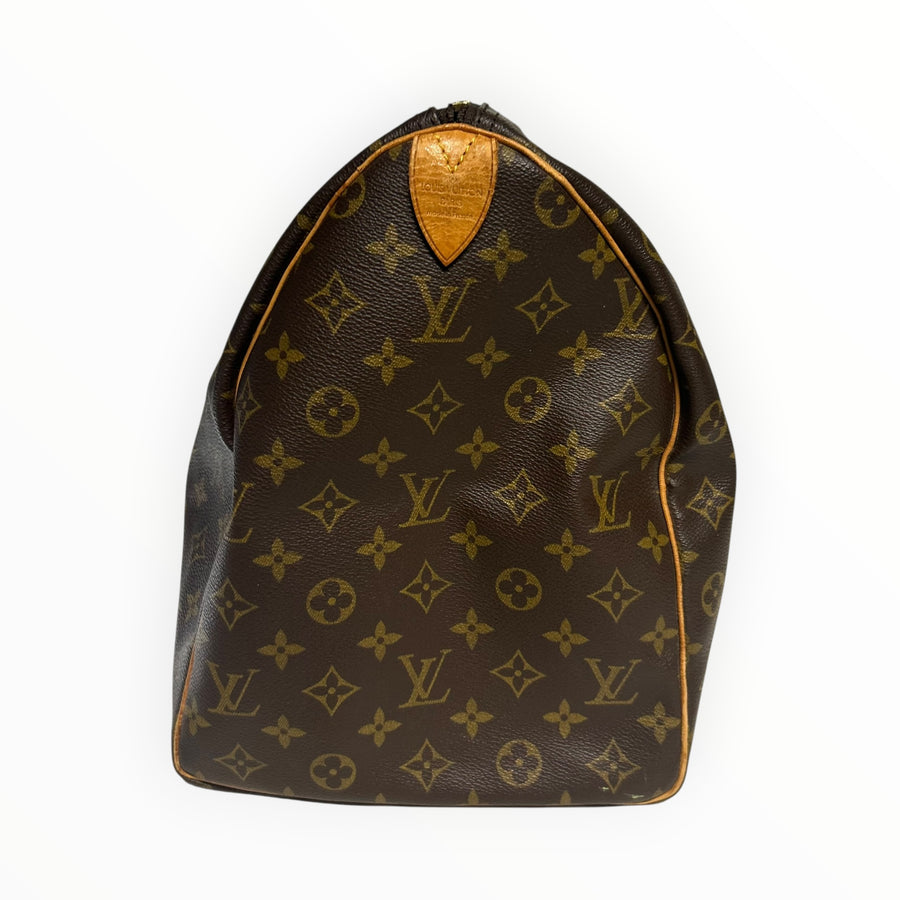 Sac de voyage Secondstore Louis Vuitton Keepall en toile enduite Monogram avec finitions en cuir de vachette naturel