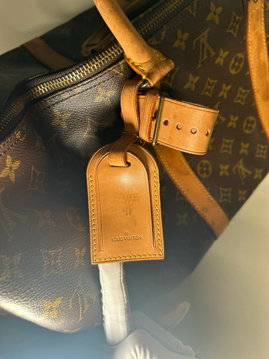 Sac de voyage Secondstore Louis Vuitton Keepall en toile Monogram avec porte-adresse en cuir de vachette naturel