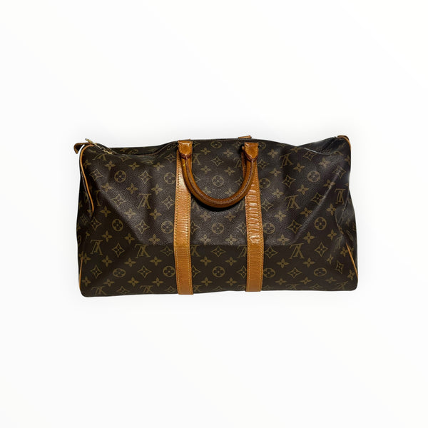 Sac de voyage Secondstore Louis Vuitton en toile enduite Monogram marron avec garnitures en cuir de vachette naturel