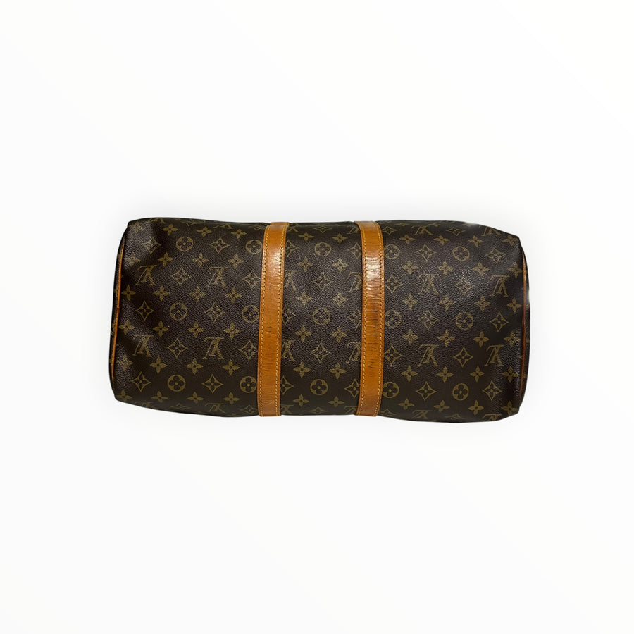 Sac de voyage Secondstore Louis Vuitton en toile enduite Monogram marron avec garnitures en cuir de vachette naturel