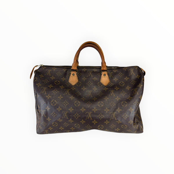 Sac de voyage Secondstore Louis Vuitton Speedy en toile Monogram marron avec anses en cuir de vachette naturel