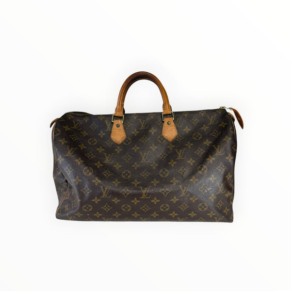 Sac de voyage Secondstore Louis Vuitton Speedy en toile Monogram marron avec anses en cuir naturel patiné