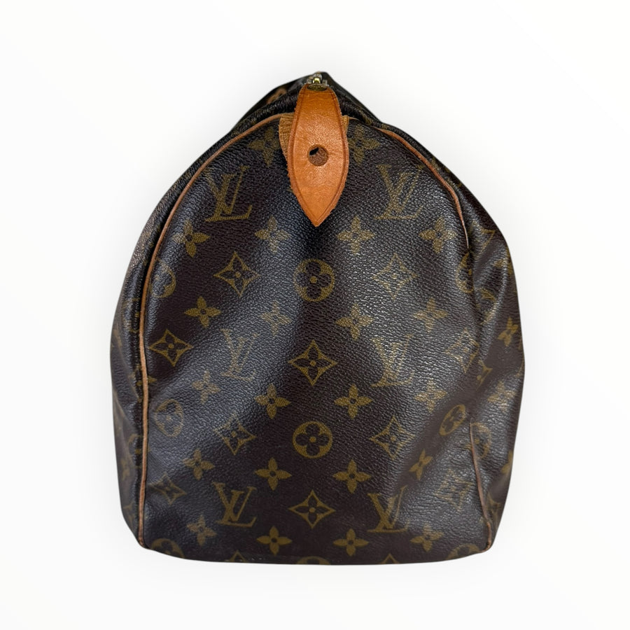 Sac de voyage Secondstore Louis Vuitton Speedy en toile Monogram marron avec finitions en cuir de vachette naturel