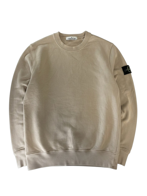 Secondstore beige Stone Island crewneck sweatshirt in premium cotton with iconic compass patch on the left sleeve