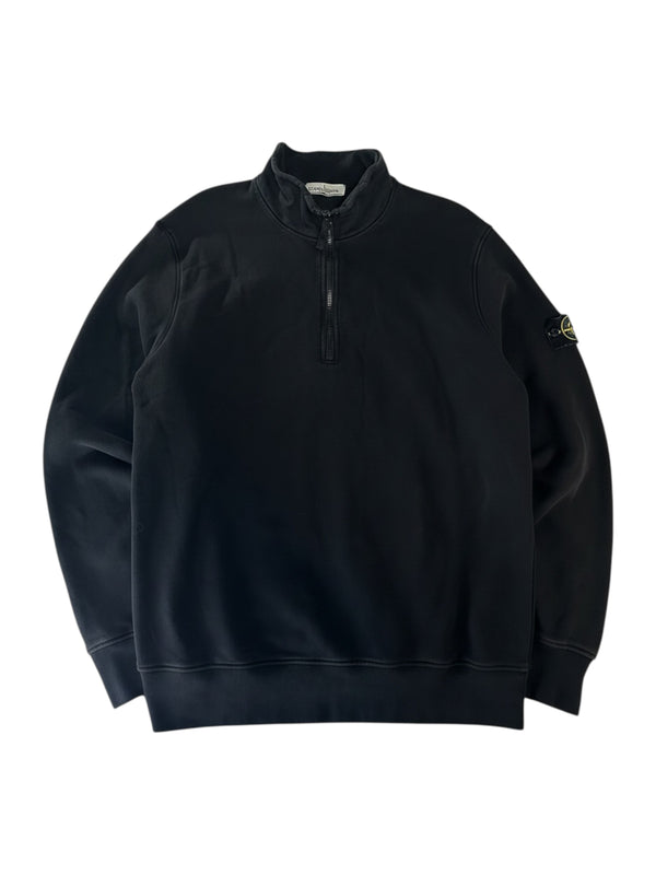 Secondstore black Stone Island half-zip cotton sweatshirt with signature compass patch on the sleeve