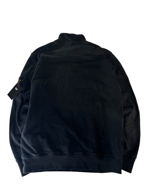 Secondstore black Stone Island half-zip sweatshirt with signature compass badge on the sleeve, back view.