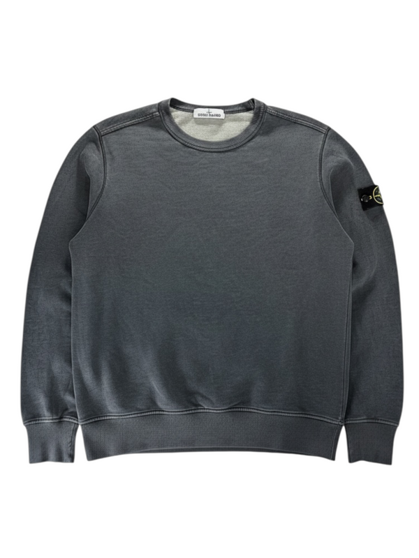 Secondstore Stone Island charcoal grey cotton crewneck sweatshirt with iconic compass sleeve patch