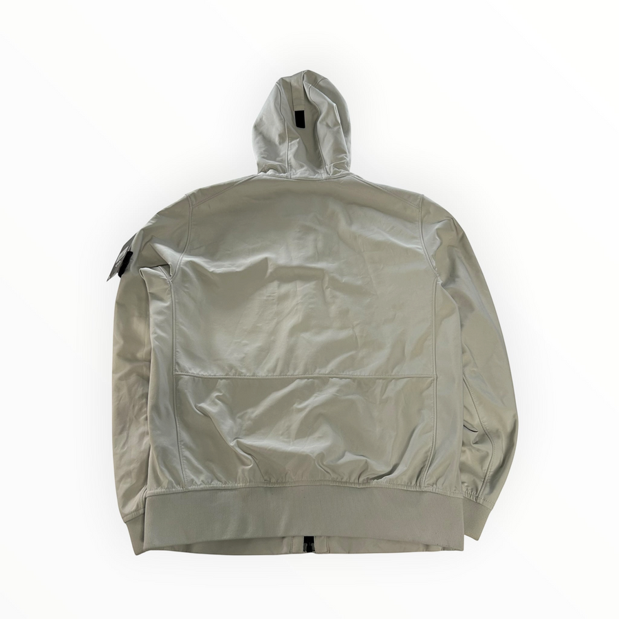 Secondstore Stone Island hooded soft shell jacket in light grey with technical fabric and sleeve logo badge