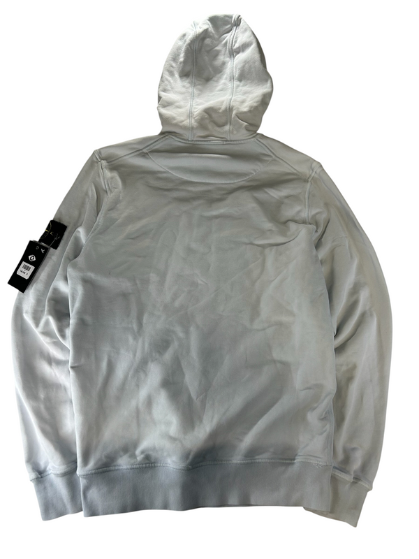 Vue arrière du sweat à capuche Secondstore Stone Island en coton bleu clair avec badge boussole sur la manche