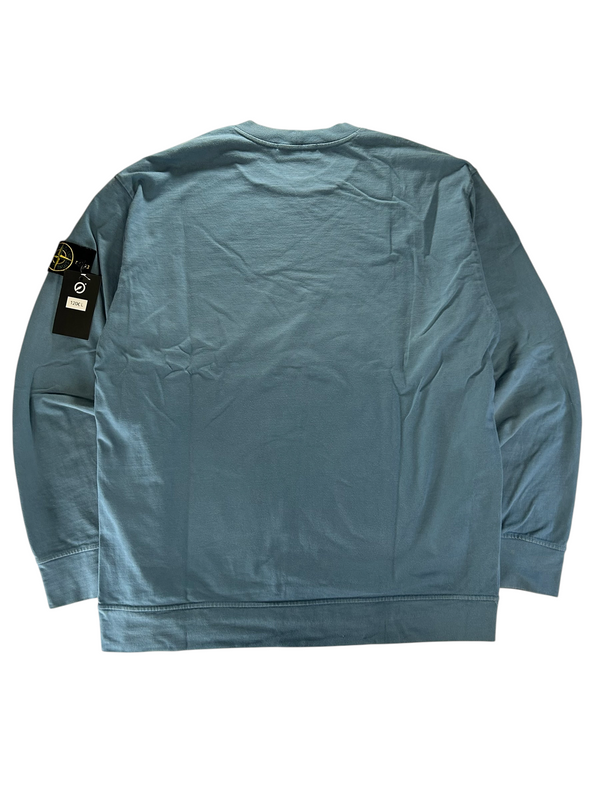 Sweat-shirt à col rond Secondstore Stone Island en coton bleu délavé avec badge boussole emblématique sur la manche