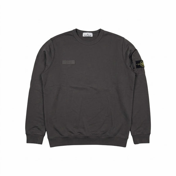 Sweat-shirt Secondstore Stone Island gris anthracite en coton avec badge iconique et poche zippée sur la manche