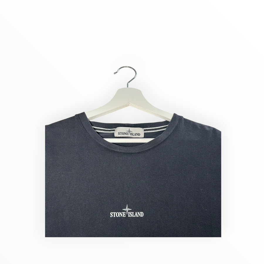 T-shirt noir en coton Secondstore Stone Island avec logo brodé sur la poitrine et col rond classique