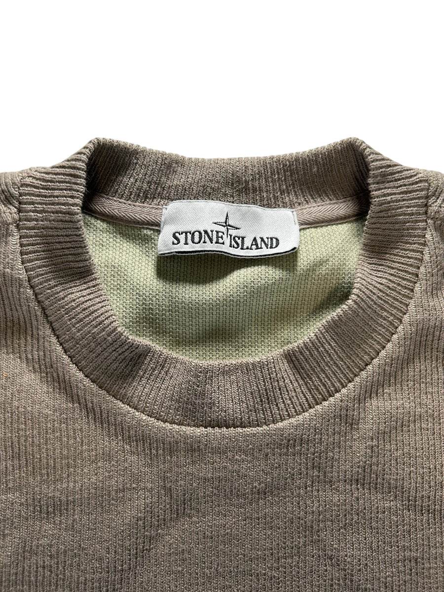 Secondstore Stone Island taupe crewneck sweater with ribbed collar and interior brand label detail