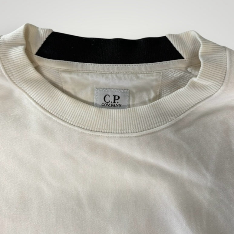 Sweat-shirt blanc Secondstore C.P. Company en coton avec col rond et détail de logo contrastant à l'intérieur