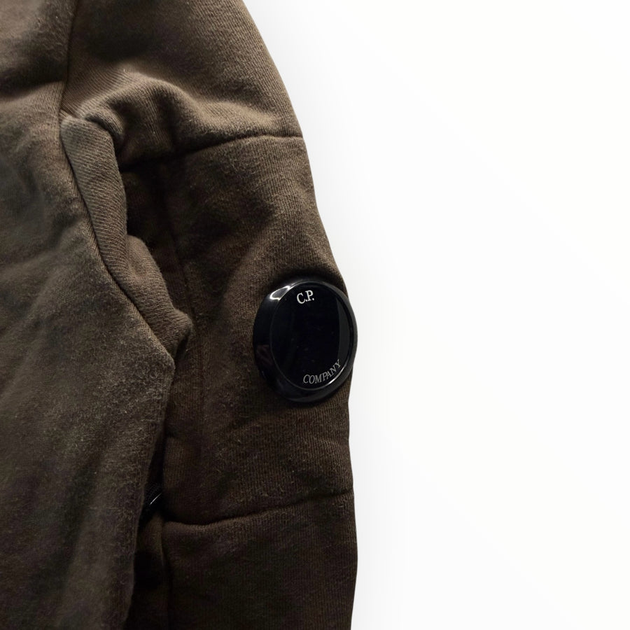 Sweat-shirt kaki Secondstore C.P. COMPANY en coton avec la lentille signature noire sur la manche