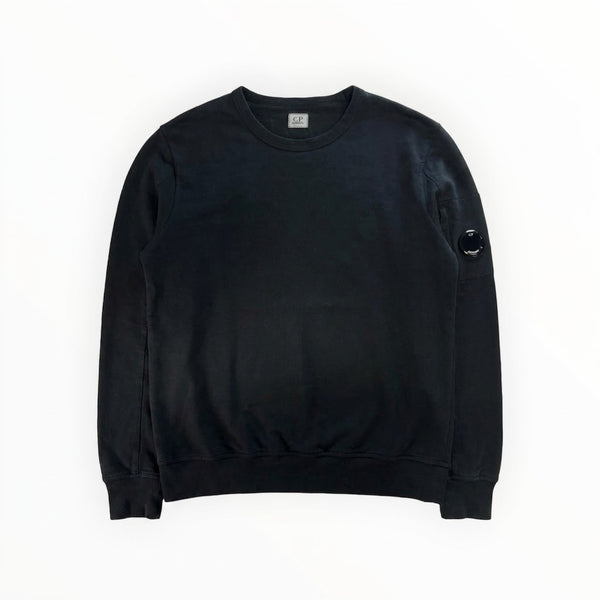 Sweat-shirt noir Secondstore C.P. Company en coton avec col rond et lentille emblématique sur la manche gauche