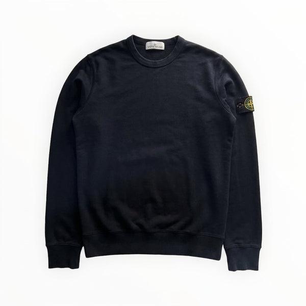Sweat-shirt noir Secondstore Stone Island en coton avec col rond et badge signature amovible sur la manche gauche