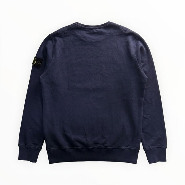 Sweat-shirt Secondstore Stone Island bleu marine en coton avec badge boussole emblématique sur la manche gauche