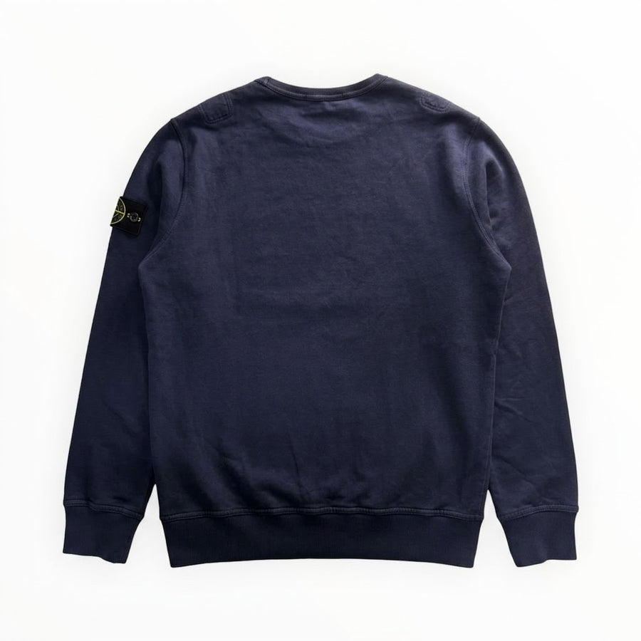 Sweat-shirt Secondstore Stone Island bleu marine en coton avec badge boussole emblématique sur la manche gauche