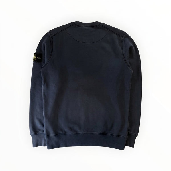 Sweat-shirt à col rond Secondstore Stone Island en coton bleu marine avec écusson signature sur la manche gauche