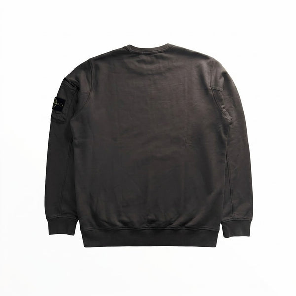 Sweat-shirt Secondstore Stone Island gris anthracite en coton avec badge emblématique et poche zippée sur la manche