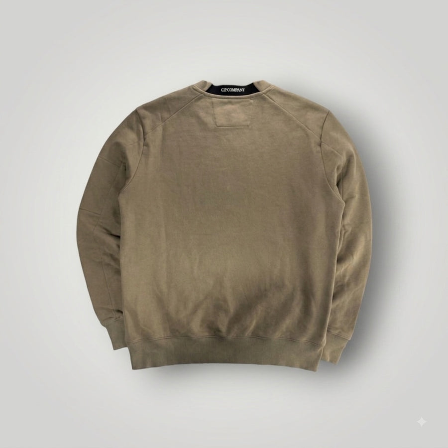 Vue arrière du sweat-shirt Secondstore C.P. Company beige en coton avec col rond et finitions côtelées