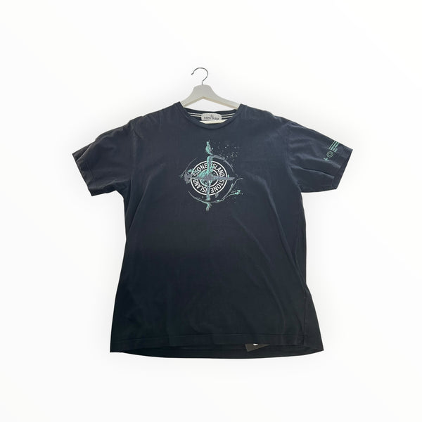 T-shirt en coton noir Secondstore avec imprimé graphique boussole vert menthe sur la poitrine et détails sur la manche