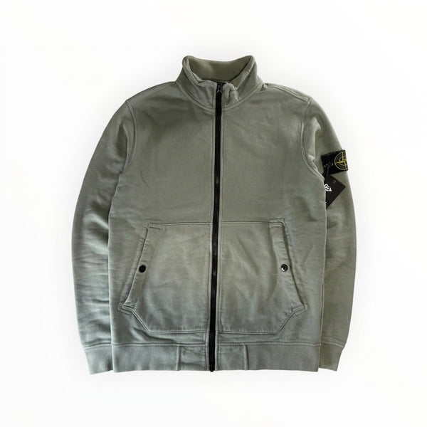 Veste zippée Secondstore Stone Island en coton vert sauge avec col montant, poches avant et badge boussole amovible.
