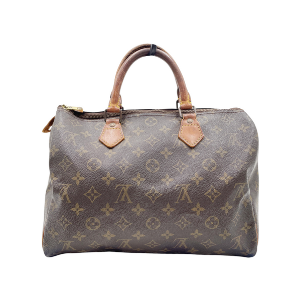Secondstore Louis Vuitton Speedy 30 handbag in brown monogram canvas with worn natural leather handles and trim
