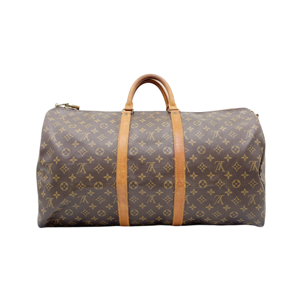 Secondstore pre-owned Louis Vuitton Keepall 55 travel bag in brown Monogram canvas with patinated leather handles