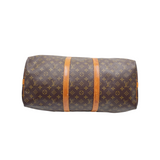 Secondstore Louis Vuitton Keepall 55 travel bag in brown monogram canvas with natural leather trim