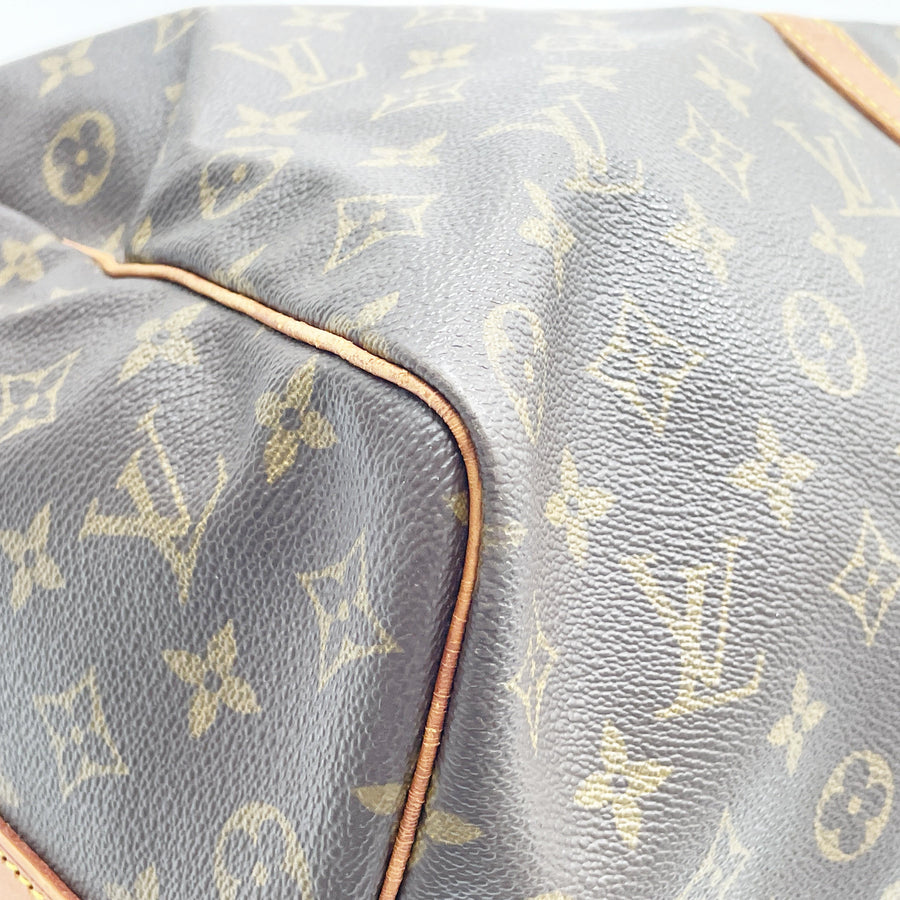Secondstore Louis Vuitton Keepall 55 travel bag in brown Monogram canvas with natural leather trim detail