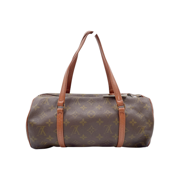 Secondstore pre-owned Louis Vuitton Papillon 30 tube bag in brown monogram canvas with natural leather handles