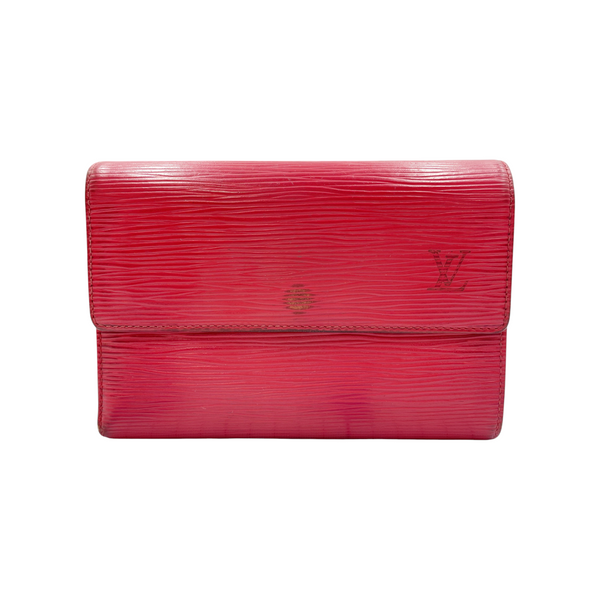Secondstore red Louis Vuitton Epi leather Porte-Tresor Etui Papiers wallet with flap closure and embossed logo.