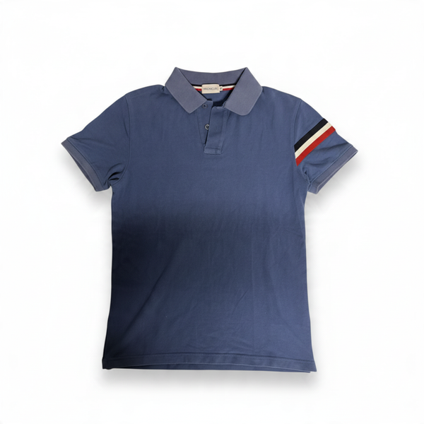Polo Moncler bleu logo manche
