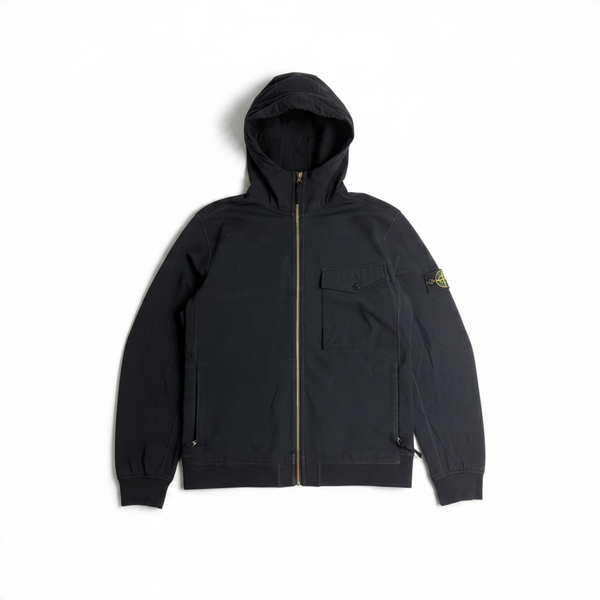Veste Stone Island Soft Shell-R noire à capuche poche poitrine