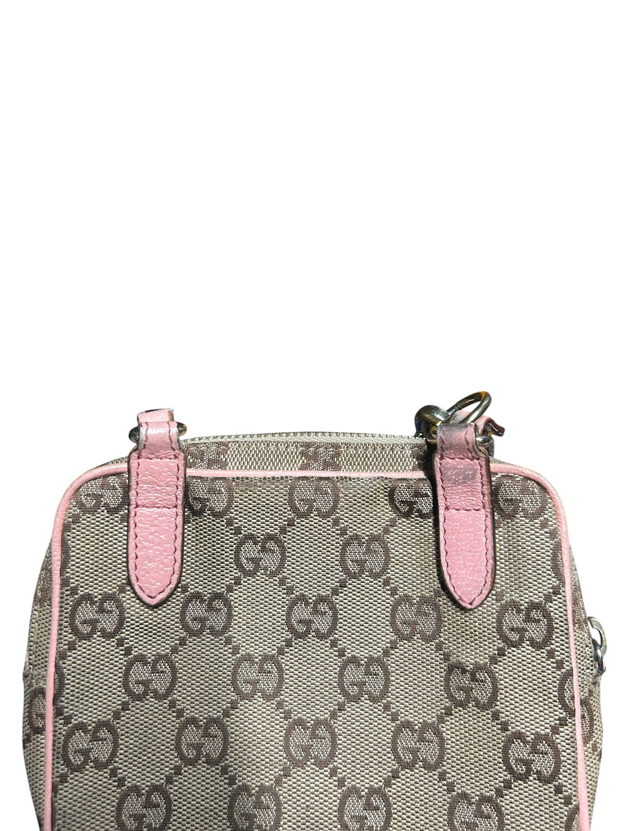 Sac bandoulière Gucci toile GG et cuir rose