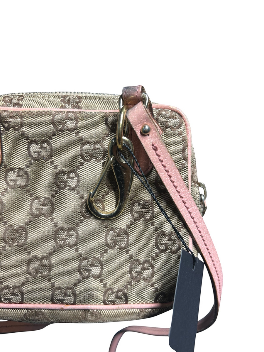 Sac bandoulière Gucci toile GG et cuir rose