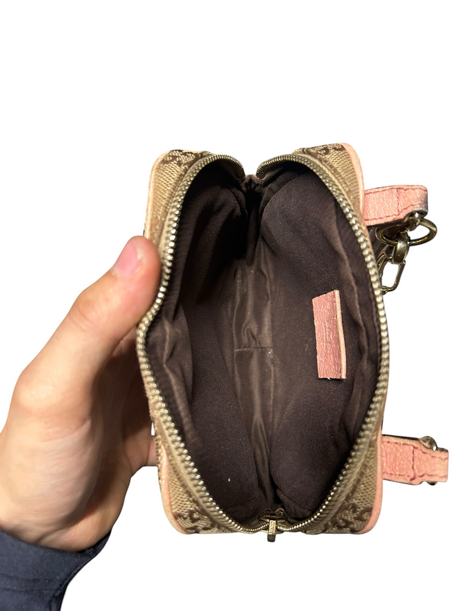 Sac bandoulière Gucci toile GG et cuir rose