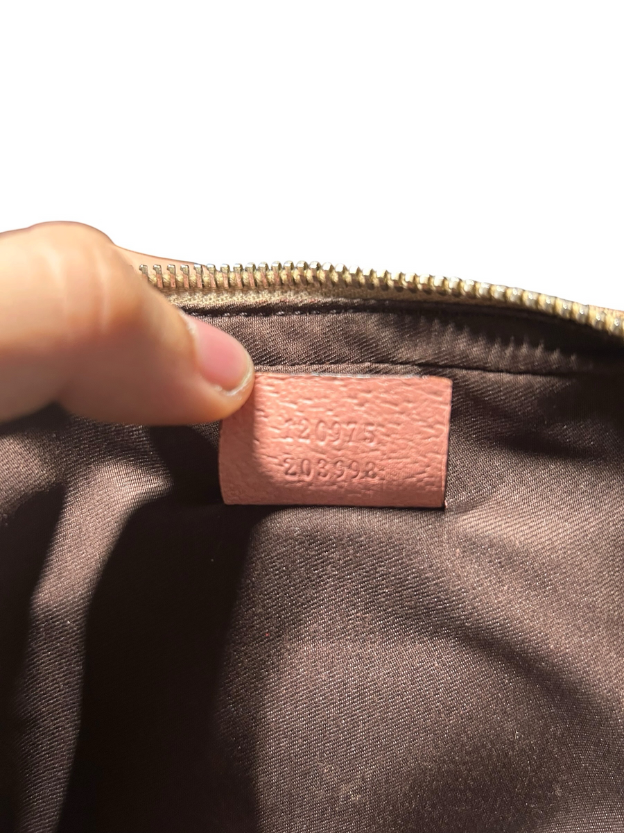 Sac bandoulière Gucci toile GG et cuir rose