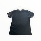 Secondstore black cotton crew neck t-shirt viewed from the back against a white background