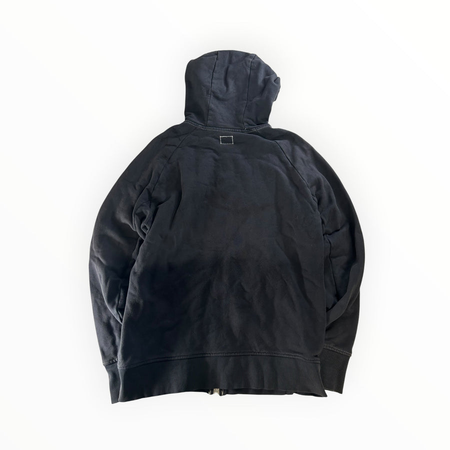 Secondstore black C.P. Company cotton zip-up hoodie with hood, viewed from the back