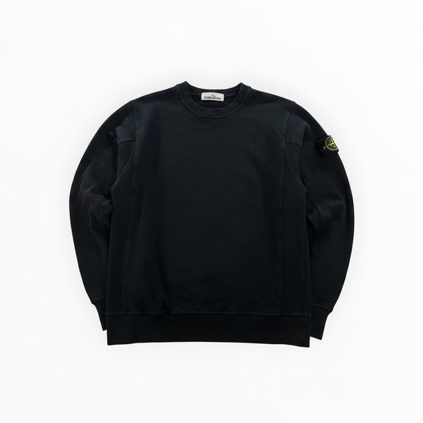 Secondstore black Stone Island crewneck sweatshirt in soft cotton with signature compass badge on the left sleeve