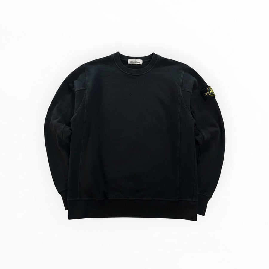Secondstore black Stone Island crewneck sweatshirt in soft cotton with signature compass badge on the left sleeve