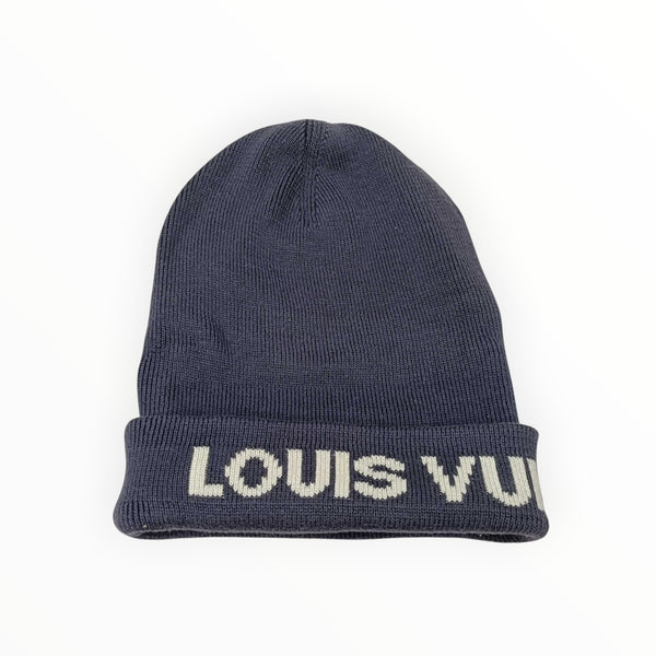 Bonnet Secondstore Louis Vuitton en maille bleu marine avec lettrage contrastant Louis Vuitton Cup