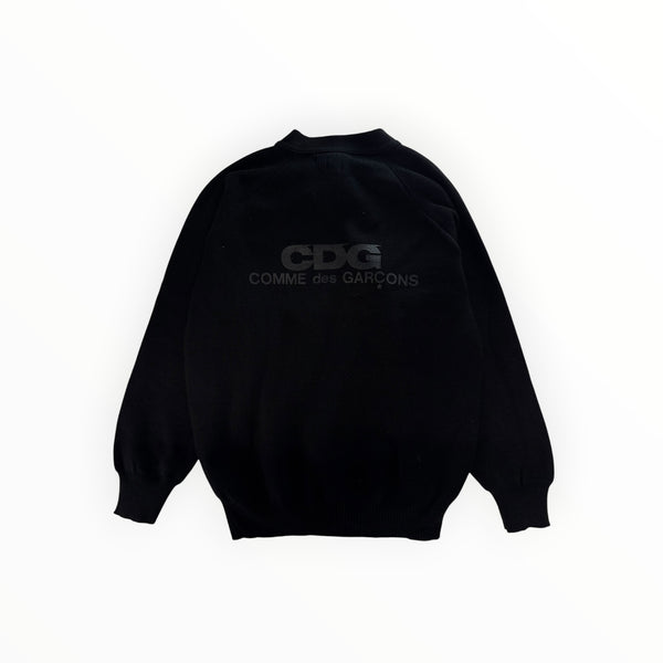 Cardigan noir en maille Secondstore avec logo CDG Comme des Garçons brodé ton sur ton au dos