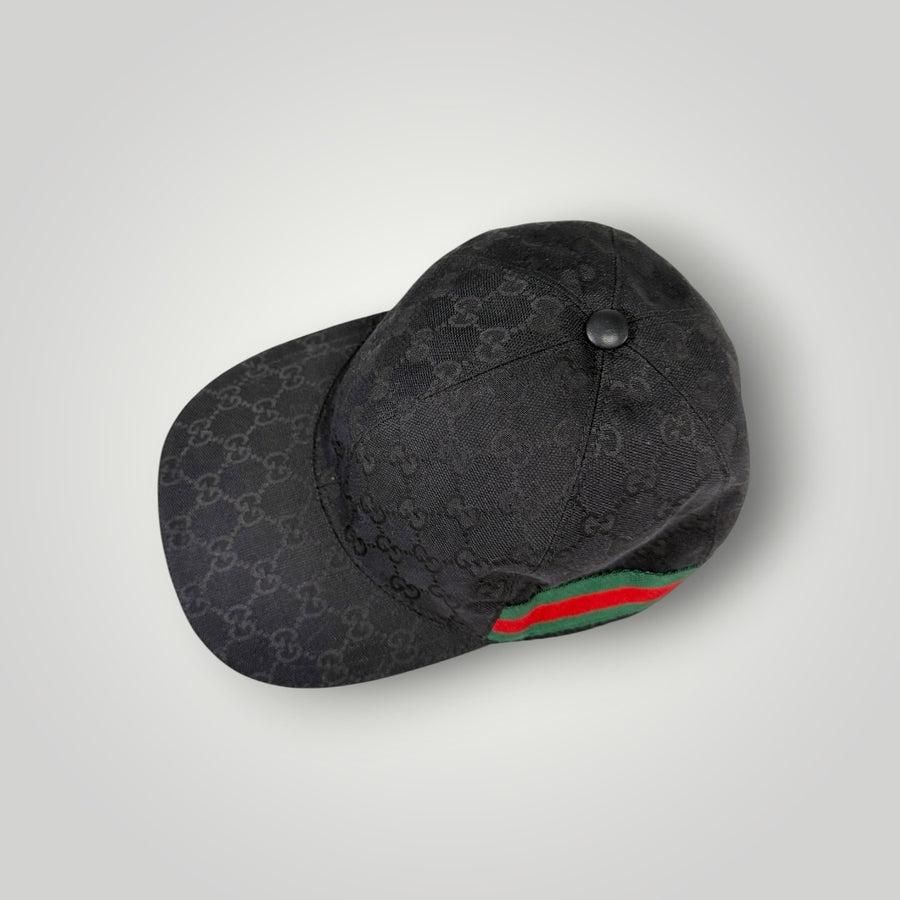 Casquette de baseball Secondstore noire avec monogramme GG ton sur ton et bande latérale signature rouge et verte